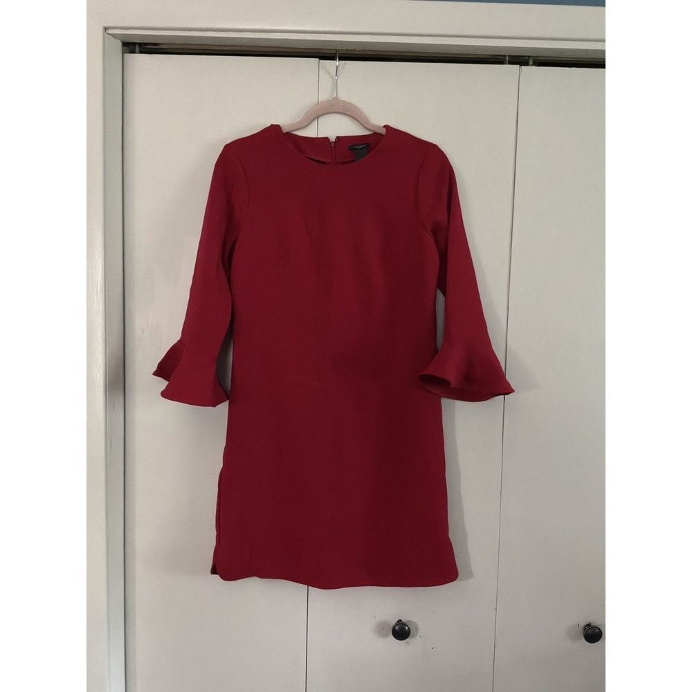 Ann Taylor Size 2 Red Dress With Bell Sleeves 16 X 33 - Picture 1 of 6